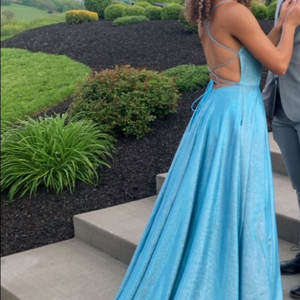 Sherri Hill Sparkling Blue Prom Dress - Picture 2 of 3